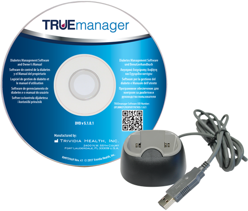 TRUEmanager Diabetes Management Software DVD and docking station